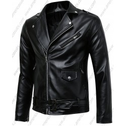 Mens Classic Police Style Faux Leather Motorcycle Jacket