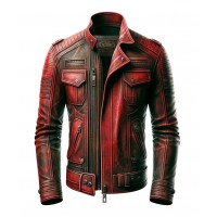 Mens Distressed Red Leather Jacket