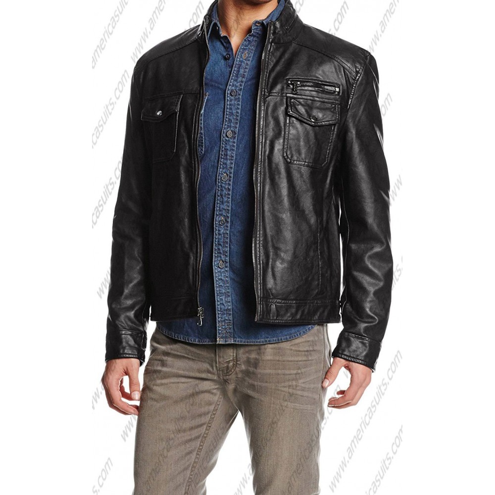 Mens Faux Leather Moto Jacket | americasuits.com