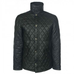 Mens Quilted Black Leather Bomber Jacket