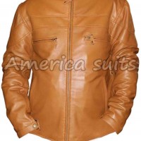 Mens Tan Color Basic Leather Jacket