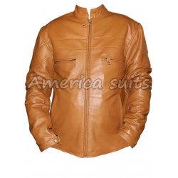 Mens Tan Color Basic Leather Jacket