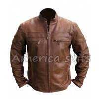 Mens Vintage Biker Brown Leather Jacket