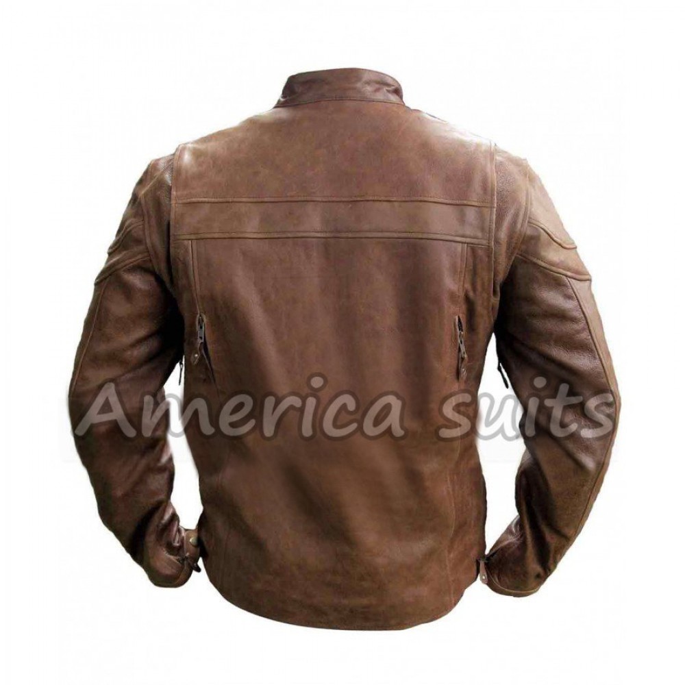 Mens Vintage Biker Brown Leather Jacket