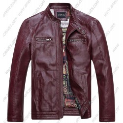 Mens Vintage Stand Collar Leather Jacket