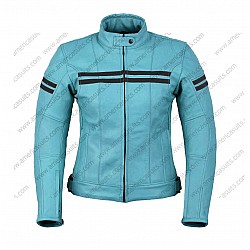 Motorbike Ladies Blue Leather Jacket