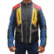 Multicolor Studded Slimfit Leather Jacket