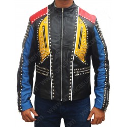Multicolor Studded Slimfit Leather Jacket