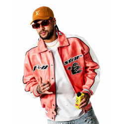 Neymar Hell Star Pink Leather Varsity Jacket