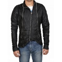 Obscured Zippered Washed Sheepskin Black Leather Jacket