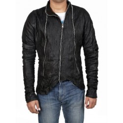 Obscured Zippered Washed Sheepskin Black Leather Jacket