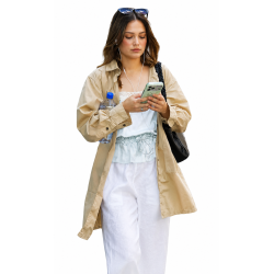 Olivia Holt Street Style NYC 2026 Beige Long Shirt