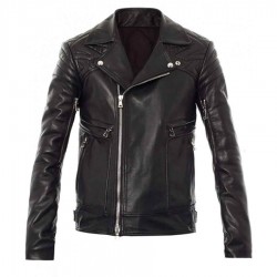 Quilted Mens Black Leather Biker Jacket
