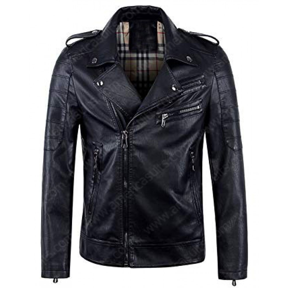 Quilted Style Genuine Black Leather Jacket
