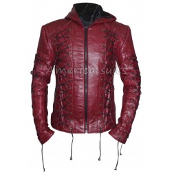Roy Harpers Arrow Season 3 Maroon Leather Jacket For Men