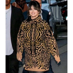Selena Gomez Animal Print Coat