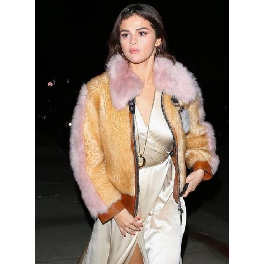 Selena Gomez Faux Fur Jacket