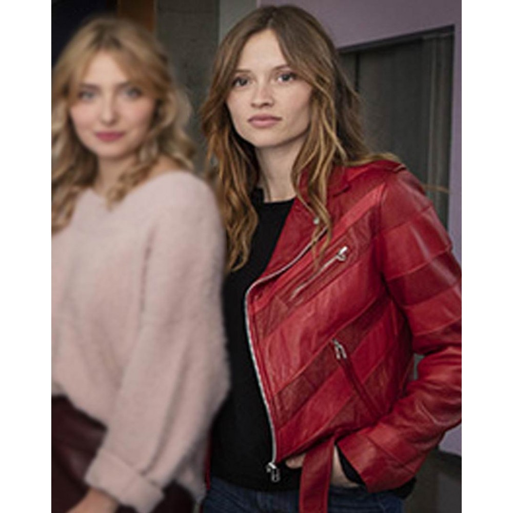 Ladies Red Leather Biker Jacket - Lima