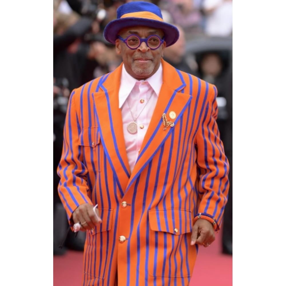 blue suit orange dress Spike Lee and Striped Coat Three Outside and One