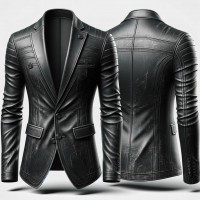 Spring Autumn Fashion Men's Leather Black Blazer