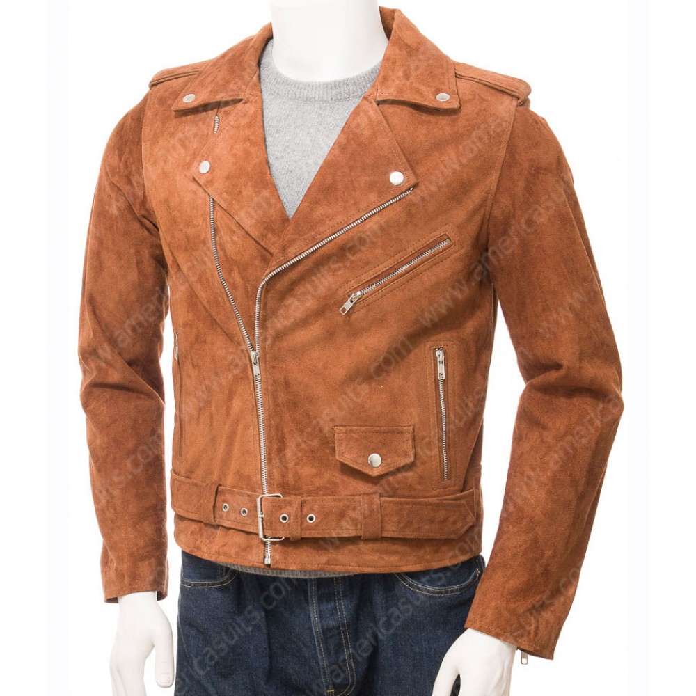 Suede Biker Jacket with Zipper Style 30 OFF