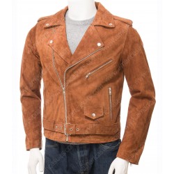 Suede Biker Jacket with Zipper Style