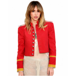 Suki Waterhouse Red Cropped Military Jacket