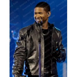 Usher iHeartRadio’s Living Black Leather Jacket