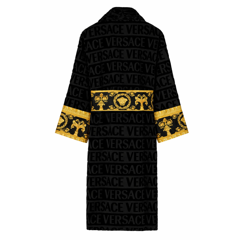versace black and gold dressing gown Versace Black Bathrobe Gold Baroque Belt Robe