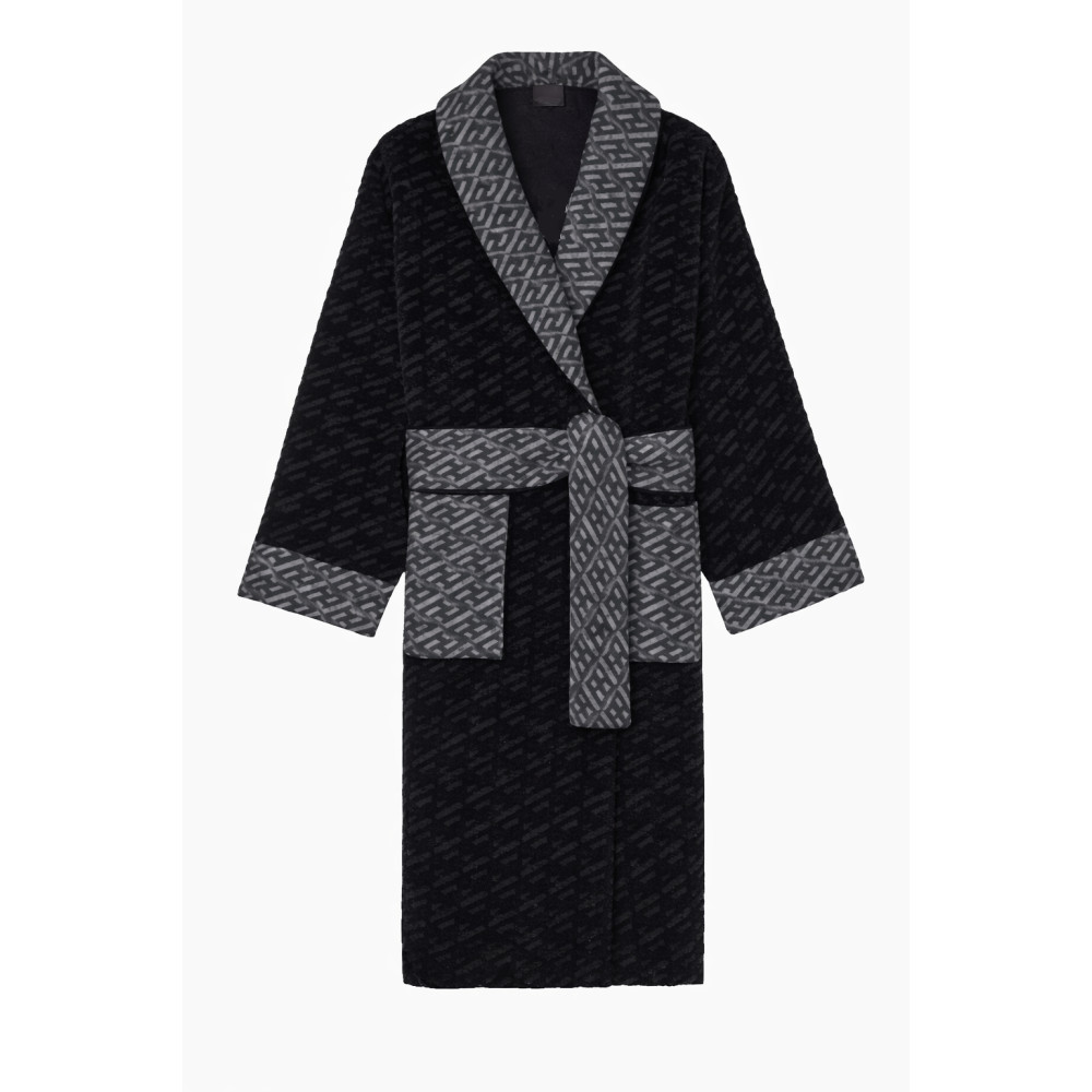 Versace Black Bathrobe Gold Baroque Belt Robe Versace Black Bathrobe Gold Baroque Belt Robe