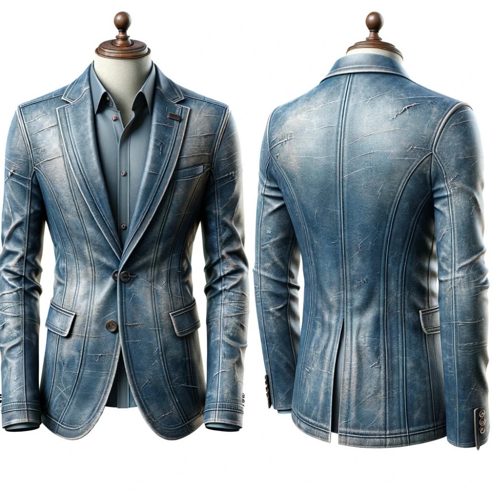 Vintage Denim Style Leather Blazer for Men