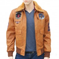 Vintage Leather Bomber Sherpa And Patches