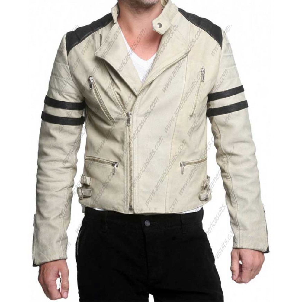 Vintage White Motorcycle Riding Leather Jacket