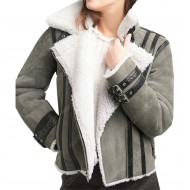 Winter Jacket Womens in Grey Suede Leather