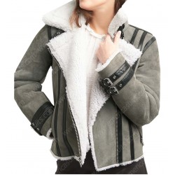 Winter Jacket Womens in Grey Suede Leather