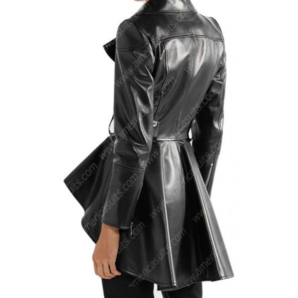 Women Asymmetrical Zipper Black Leather Jacket