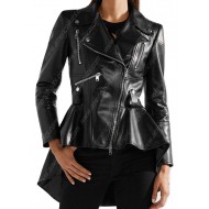 Women Asymmetrical Zipper Black Leather Jacket