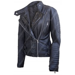 Women Biker Asymmetrical Black Leather Jacket