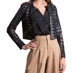 Women Black Biker Patch Jacket