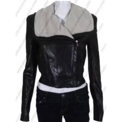Women Black Fitted Leather Jacket