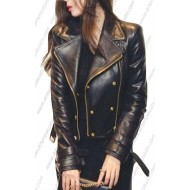 Women Black Genuine Leather Slim Fit Jacket