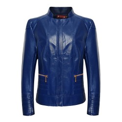 Women Blue Leather Jacket 