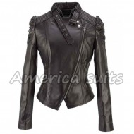 Women Cropped Leather Jacket