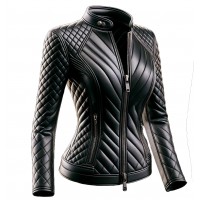 Women Elegant Quilted Black Leather Jacket