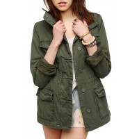Womens Green Cotton Mix Coats Jackets