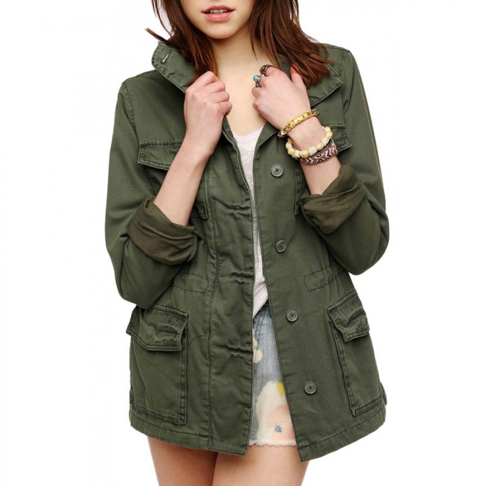 Cargo Style Utility Anorak Coat Women's Olive Green Cotton Jacket – Leather  Jacketers