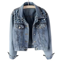 Women Pearl Studded Denim Jacket