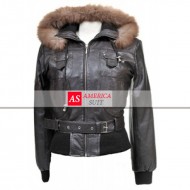 Women Removable Fur Hooded Leather Jacket