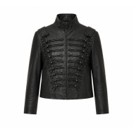 Womens Black Cropped Military Leather Jacket