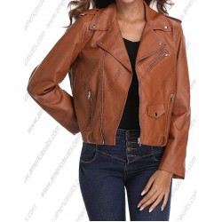 Womens Faux Leather Zip Up Motorcycle Short Bomber Jacket